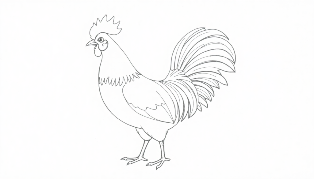 Rooster with Fancy Tail Feathers