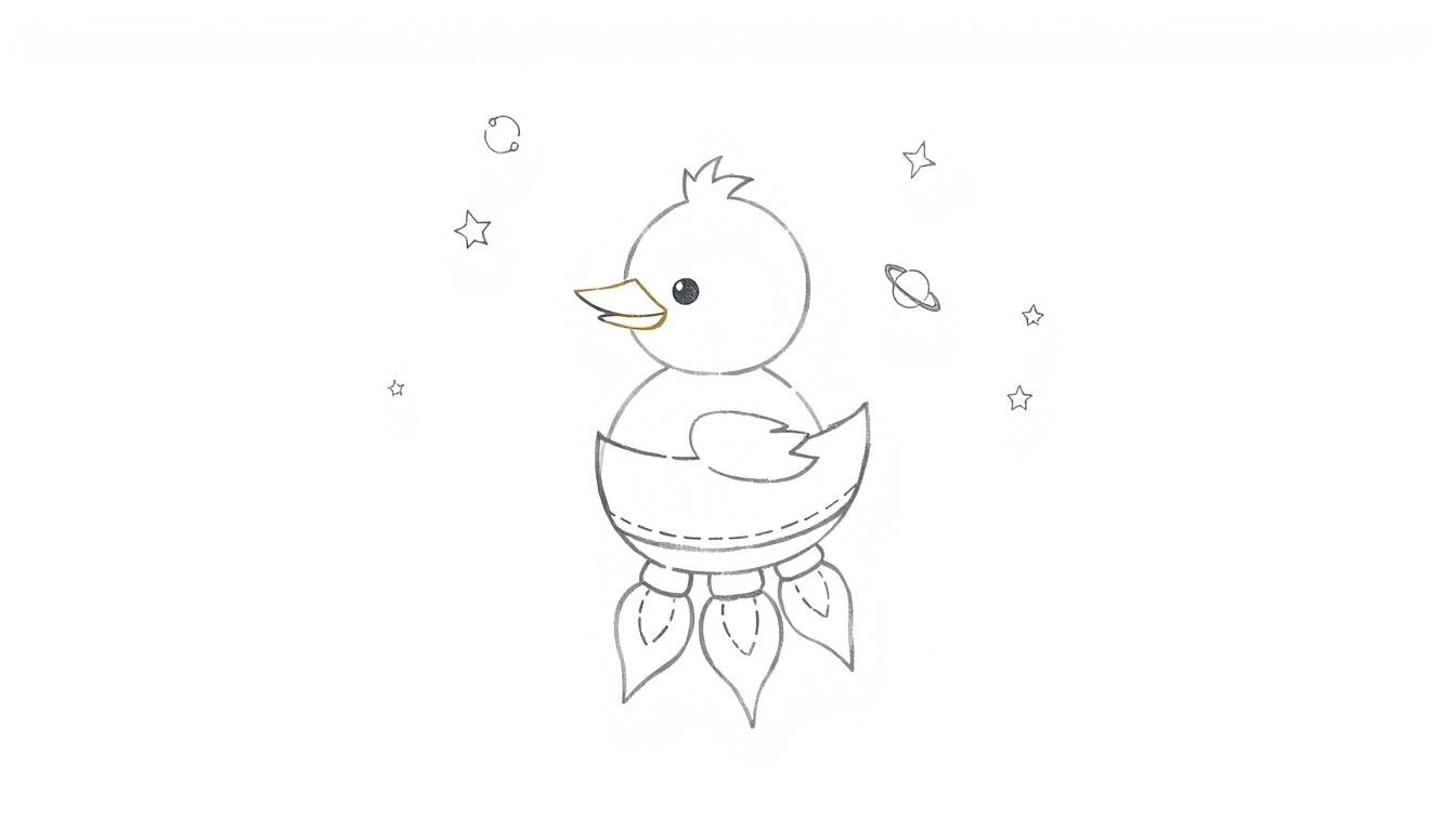 Draw Duck flying in spaceship