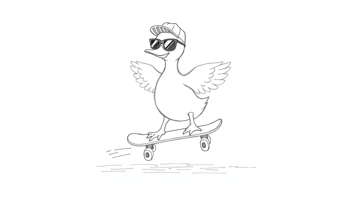 Duck on a skateboard