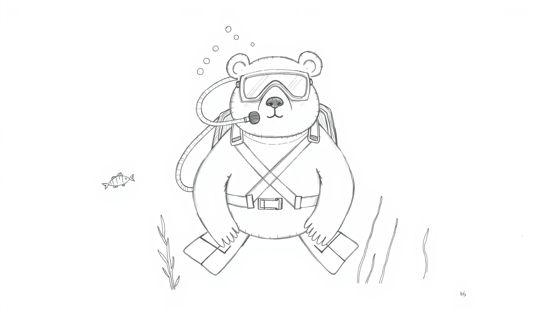 Scuba Bear Drawing